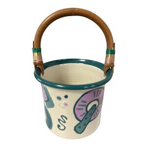 Vintage 1987 Signed Keota Studio Pottery Bucket Vase with Bamboo Handle